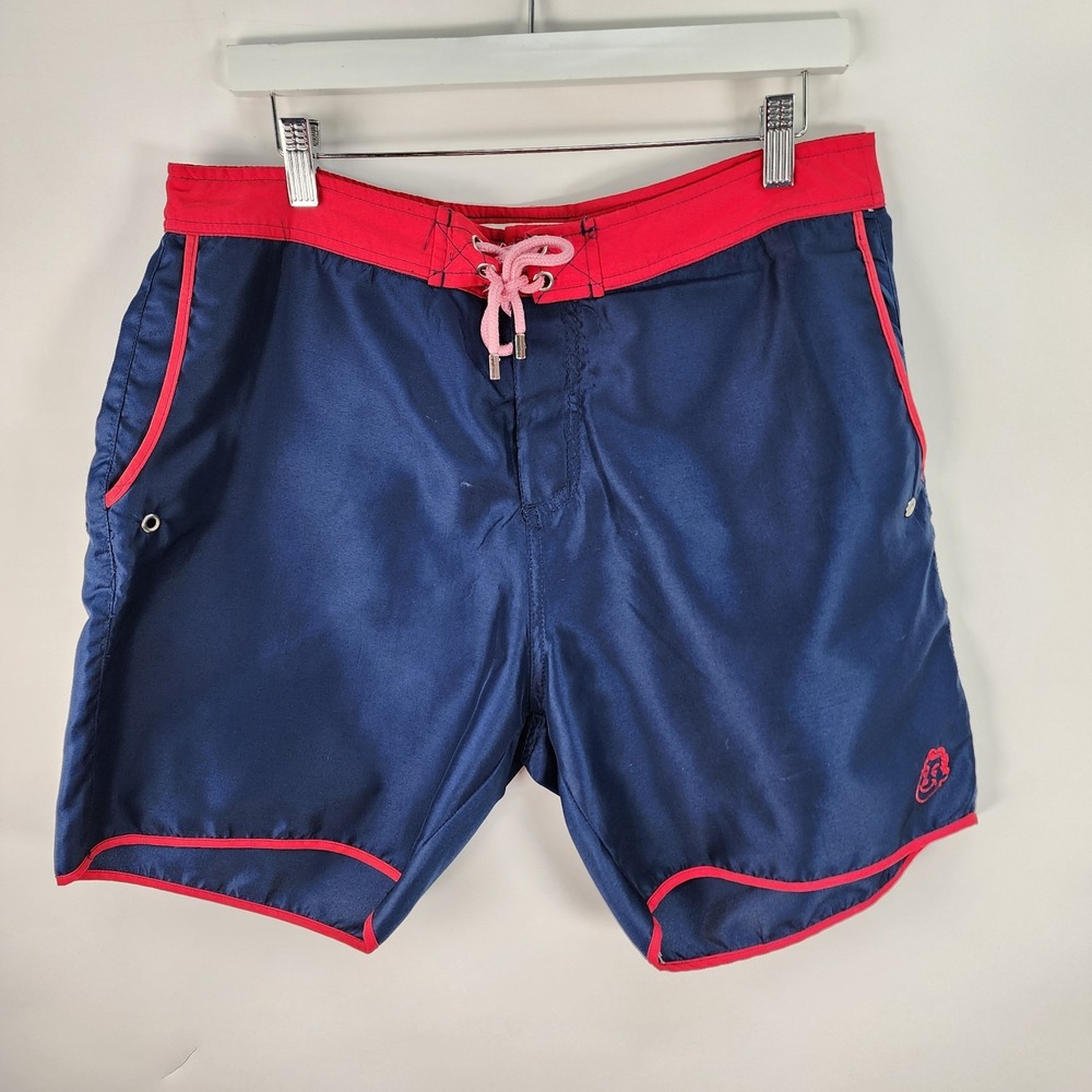 Mr. Swim Swim Trunks Shorts Men's 36 Navy Red Colorblock Adjustable Waist